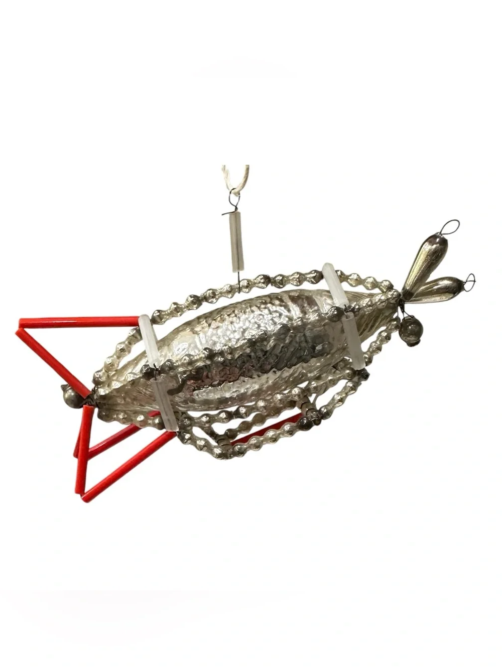 Vintage Czech Glass Mercury Bead Zeppelin Plane Christmas Ornament